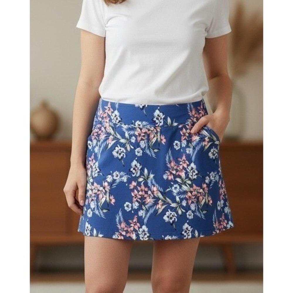 Mario Serrani Skirt Women's Size 2XL Blue Floral Skort Athletic Pull On Comfort